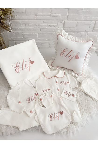 Embroidered Full Set Hospital Discharge Baby Girl Outfit