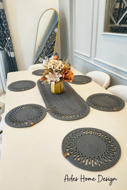 Jute, American Service Set, 6 Plates, 1 Bread Basket, 1 Runner, Plate Base, Plate Set, Lux Presentation