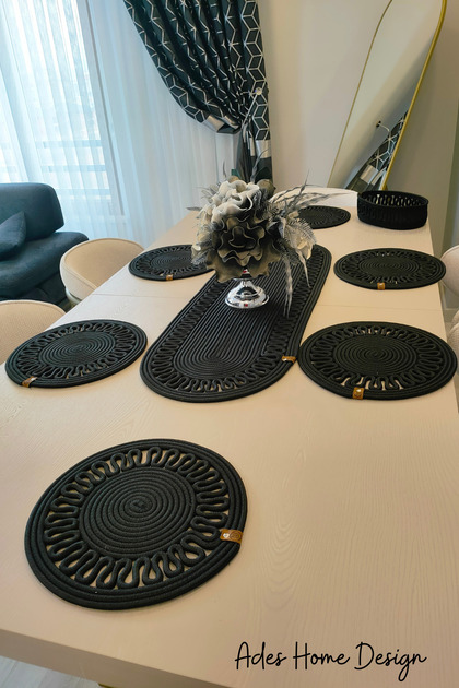 Jute, American Service Set, 6 Plates, 1 Bread Basket, 1 Runner, Plate Base, Plate Set, Lux Presentation
