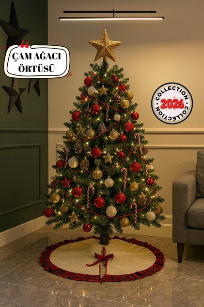 Ruffled Christmas Pine Tree Cover – a Warm Atmosphere with Natural Cotton Plaid Design