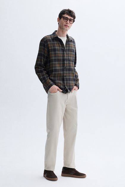 Men's Stone Color Slim Straight Fit Trousers