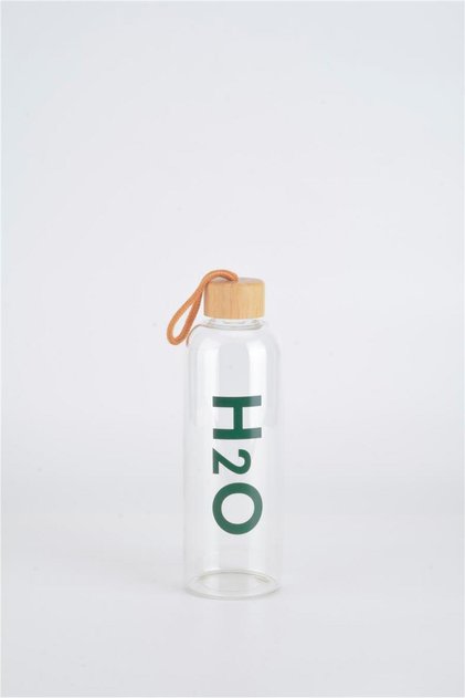 Glass Water Bottle with Bamboo Lid 1000 ml (1 Liter) Green Writing - Leak-Proof with Carrying Strap Sports Office School Glass Detox Water Bottle