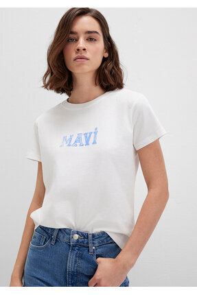 Mavi Damen T-Shirt Mit Print – Aus 100% Baumwolle, Weich Und Bequem, Farbe Blau, Größe XL