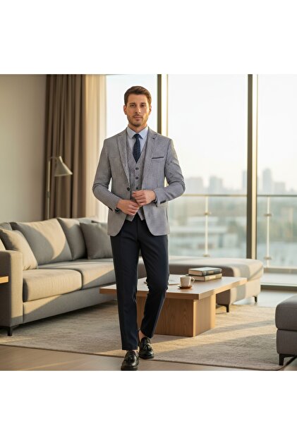 Houndstooth Slim Fit Print Mono Neck Double Slit Lined Suit Dress