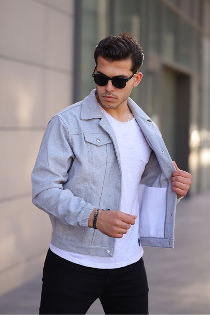 Erkek Oversize Rahat Mevsimlik Gri Kaşe Ceket