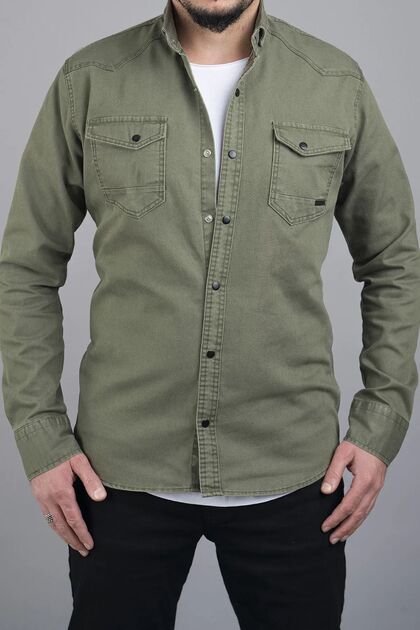 Men's Slim Fit Double Pocket Denim Shirt
