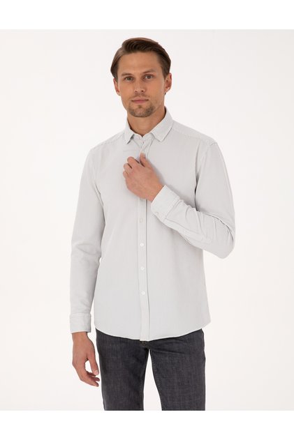 Gray Flexible Slim Fit Striped Long Sleeve Shirt 50307162-Vr024