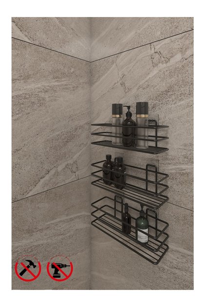 Strong Adhesive 3 Items 3-Tier Bathroom Kitchen Organizer Shelf Matte Black