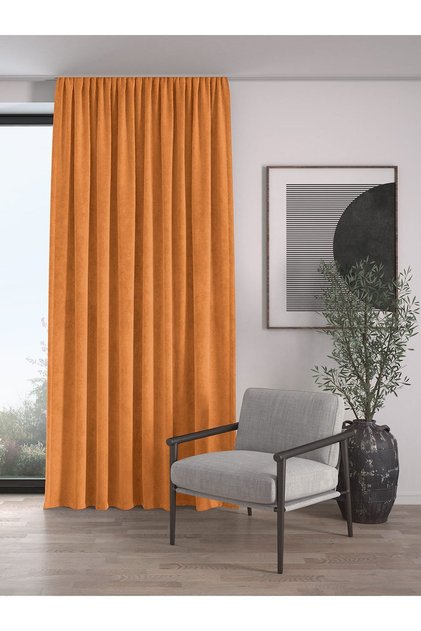 Velvet Textured Extralarge Drawstring Orange Color High Quality Background Curtain Single Panel