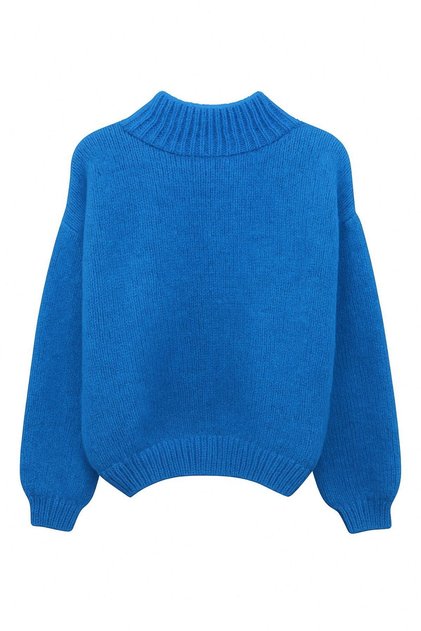 6700 Women's Stand Collar Balloon Knitwear Sweater Turquoise