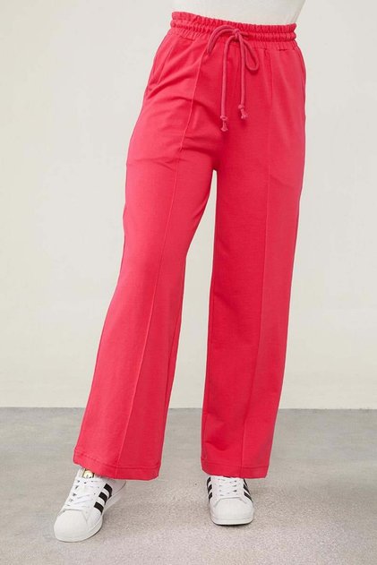 Fuchsia Ribbed Pants with Elastic Waist