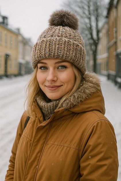 Camel Pompom Knitted Women's Beanie