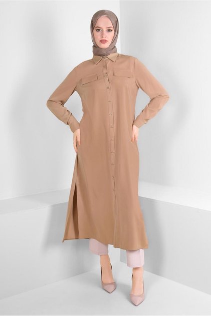 Shirt Collar Back Embroidered Tunic 43566
