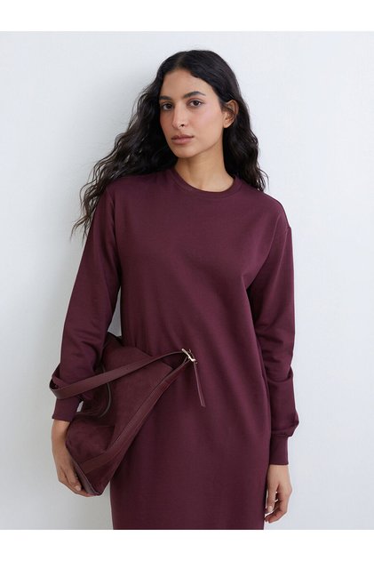 Bordo Bisiklet Yaka Sweat Elbise