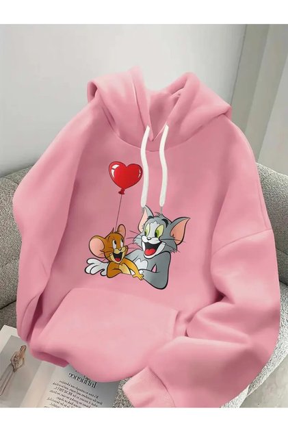 Tom / Jerry Mouse Printed Hooded Sweatshirt