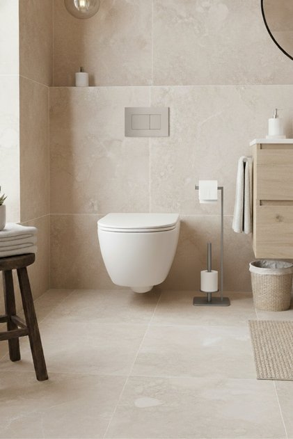 Metal Pedestal Toilet Roll Holder Modern Bathroom Wc Accessory with Spare Roll Holder