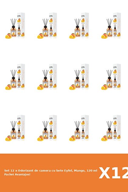 Set 12 x Odorizant de camera cu bete Eyfel, Mango, 120 ml