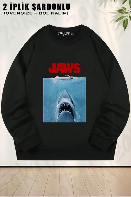 Unisex Poster Shark Film Jaws Printed Oversized Crew Neck Sweatshirt