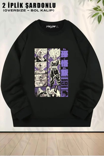 Unisex Son Gohan Design Dragon Ball Z Baskılı Oversize Bisiklet Yaka Sweatshirt