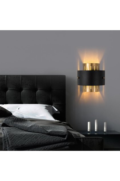 Noctra Double-Way Metal Single Sconce Black Glossy Gold Body, Modern Design Wall Lamp Noctra-15351