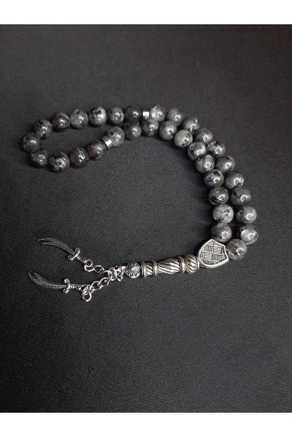 Smoked Gray Toned Labradorite Stone Zulfiqar Sword Detailed Prayer Beads Stylish Design
