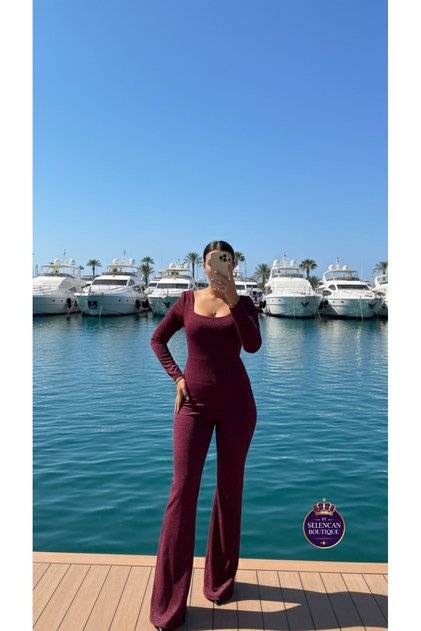 Simli Pırıltılı Uzun Kollu Abiye Tulum
