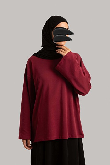 basic Tricou cu mânecă lungă - Roșu Claret