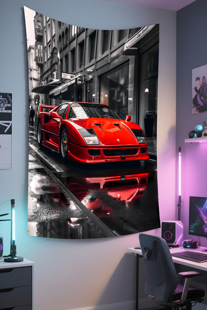 Gamer Wall Covering – Car Themed, High-Quality Fabric, Tapestry Wall Carpet