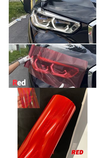 Hologram Red Honeycomb Pattern Headlight Stop Film Headlight Foil Headlight Scratch Scratch Blocker Foil 100*30cm
