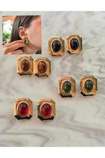 Gold Mngo Mini Square Burgundy Resin Earrings