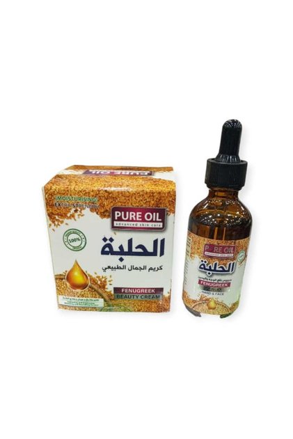 مجموعة الحلبة الطبيعية كريم الجمال بالحلبة وسيروم الحلبة لتغذية البشرة ونفخ الوجة واليدين