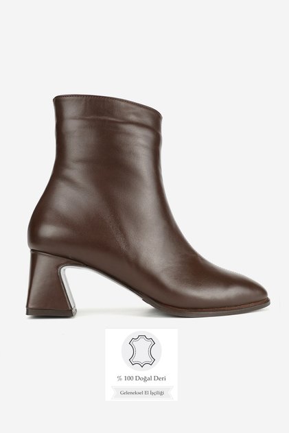 Women's Brown Genuine Natural Leather Size 35-41 Thick Heel Square Toe Boots & Booties