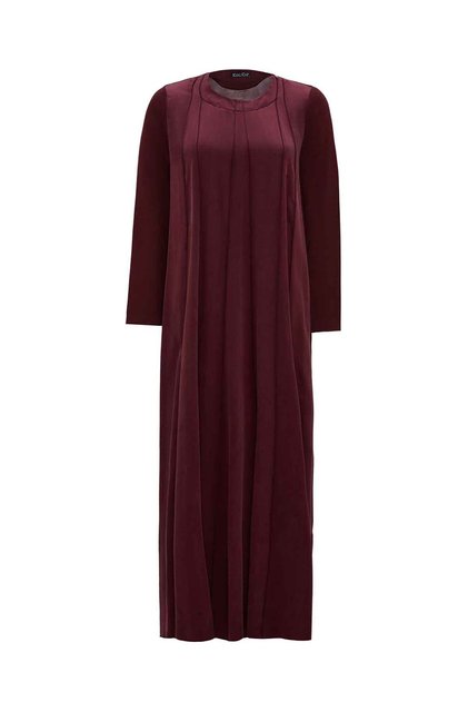 Rahat Kesim Yuvarlak Yaka Bordo Elbise