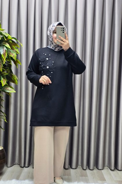 Women's Clothing Plus Size Modal Floral Applique Tunic