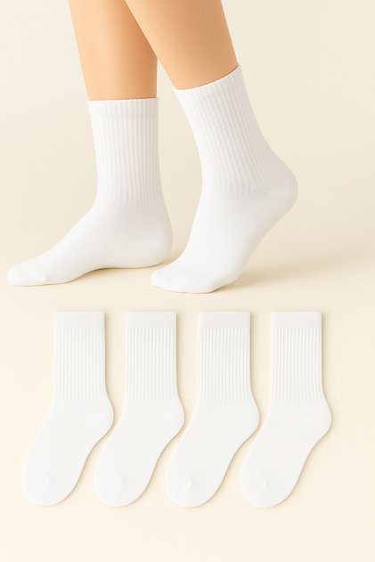 Women's White Bamboo Long Socks 4-Piece Seamless Breathable Daily Socks