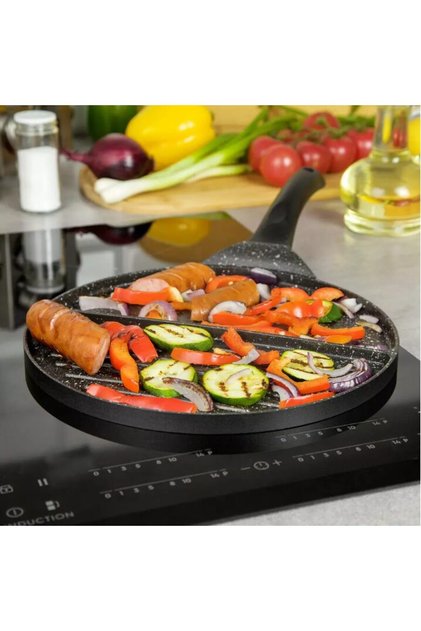 Tigaie dubla, grill, din aluminiu, marmorata, neagra, 27 cm