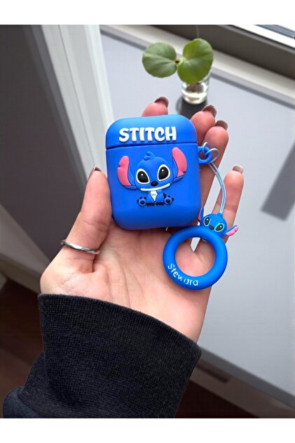 KVK PRİVACY AirPods 1 ve 2 Nesil Uyumlu Mavi Stitch 3d Kabartmalı