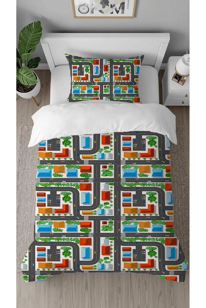 Car Road City Avenue Street Patterned Digital Printed Special Design Children's Bedding Set Without Sheets