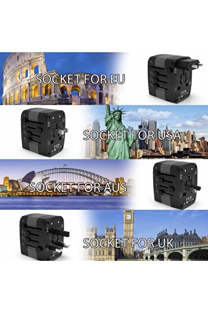 Inca Universal TR,UK,AUS,USA,EU Travel Adapter 2XUSB+ 2XType-C