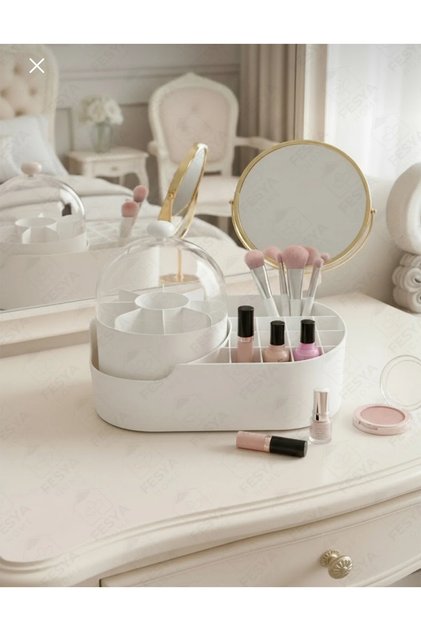 360 Degree Rotatable 22-Compartment Makeup Organizer - Cosmetic Organizer with Transparent Lid