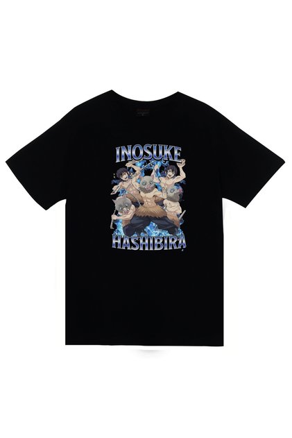 Demon Slayer Inosuke Hashibira Anime Printed Unisex 100% Cotton Black T-Shirt