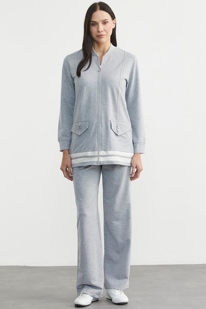 Full Zip Tunic Tracksuit Set - Gray