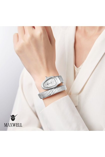 Women's snake watch from the original Maxwell brand, in silver.