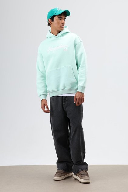 Oversize Baskılı Kapüşonlu Hoodie Mint