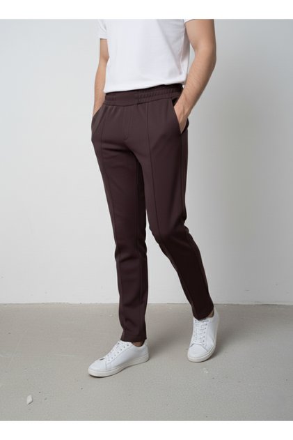 Modal Fabric Ribbed Detailed Premium Trousers with Elastic Waist