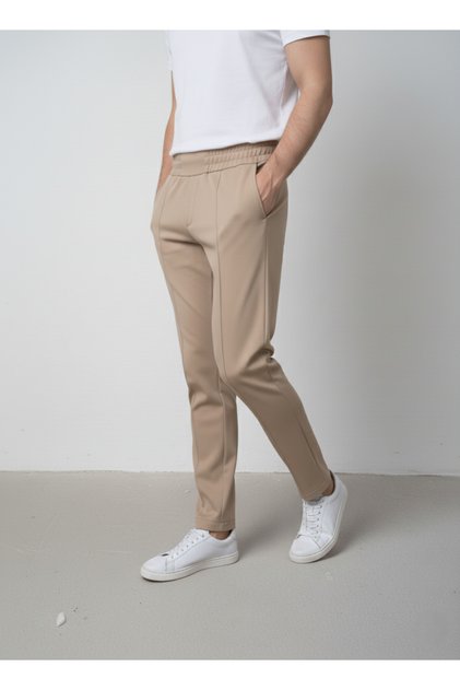 Modal Fabric Ribbed Detailed Premium Trousers with Elastic Waist