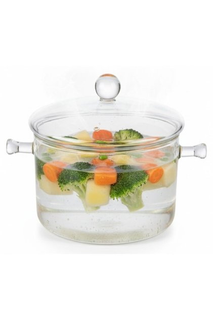 Oala Sticla Borosilicata, 2L, Termorezistenta, Gaz, Capac/Manere, Gatit/Servire, Transparenta