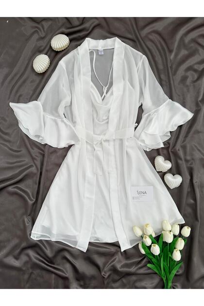 Luxury Chane Double Satin Nightgown & Chiffon Robe Premium Bridal Set (Boxed)
