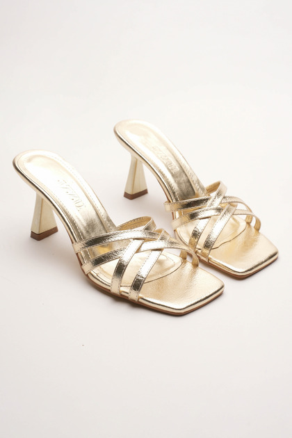 Women's Strappy Design Heeled Slippers Core Gold