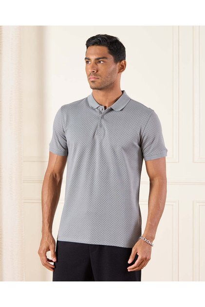 Men Grey Printed Polo Shirt